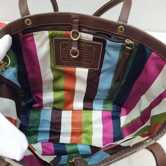 Coach Signature Brown Canvas 65th Ann. Double Handle Zipper Tote Bag W/ Wallet - Picture 11 of 16